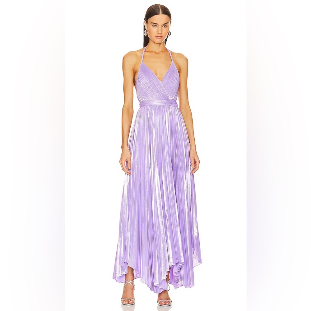 Alice + Olivia ARISTA SLEEVELESS HALTER NECK PLEATED MAXI DRESS